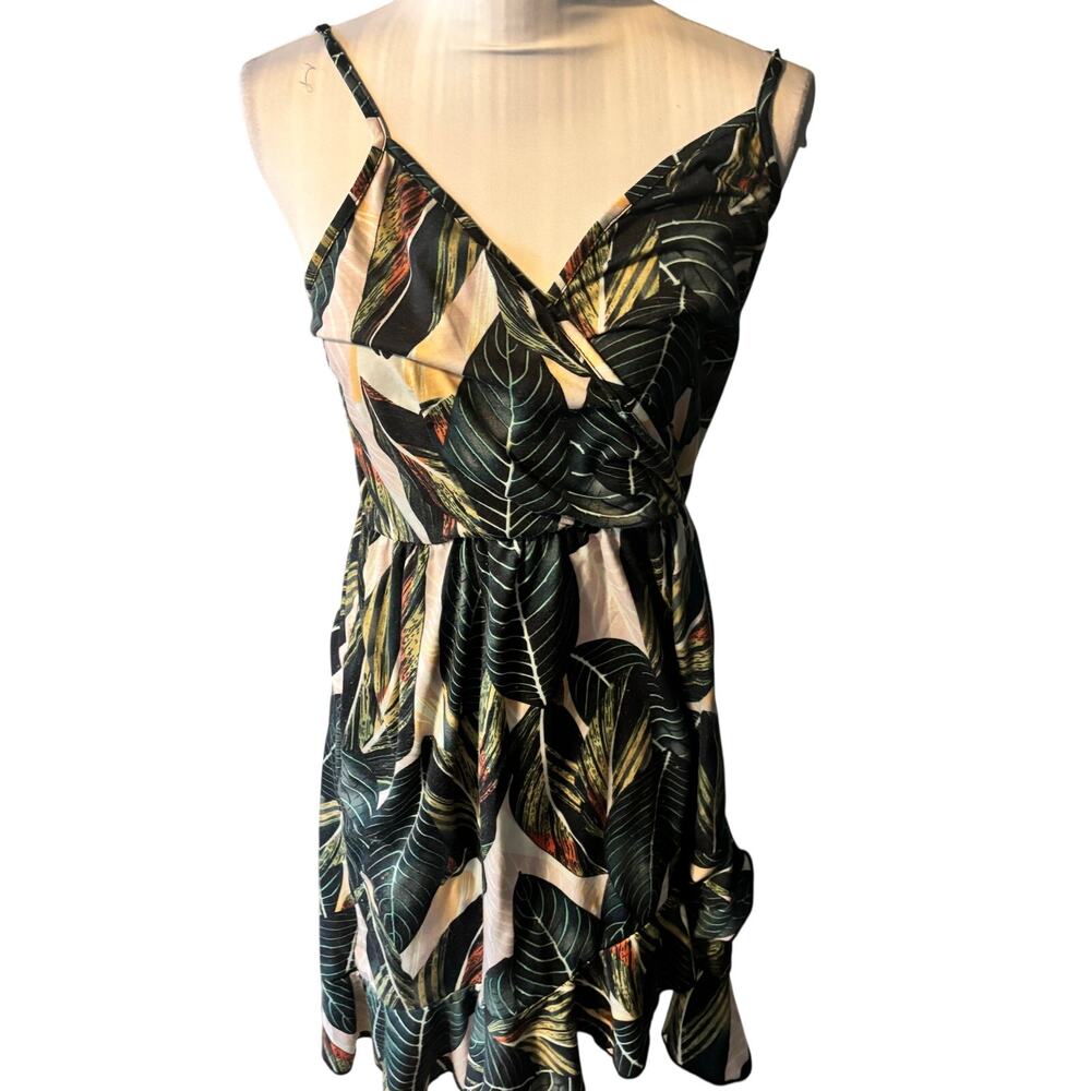 Green Hawaiian Print Tropical Dress Cover-up Size M